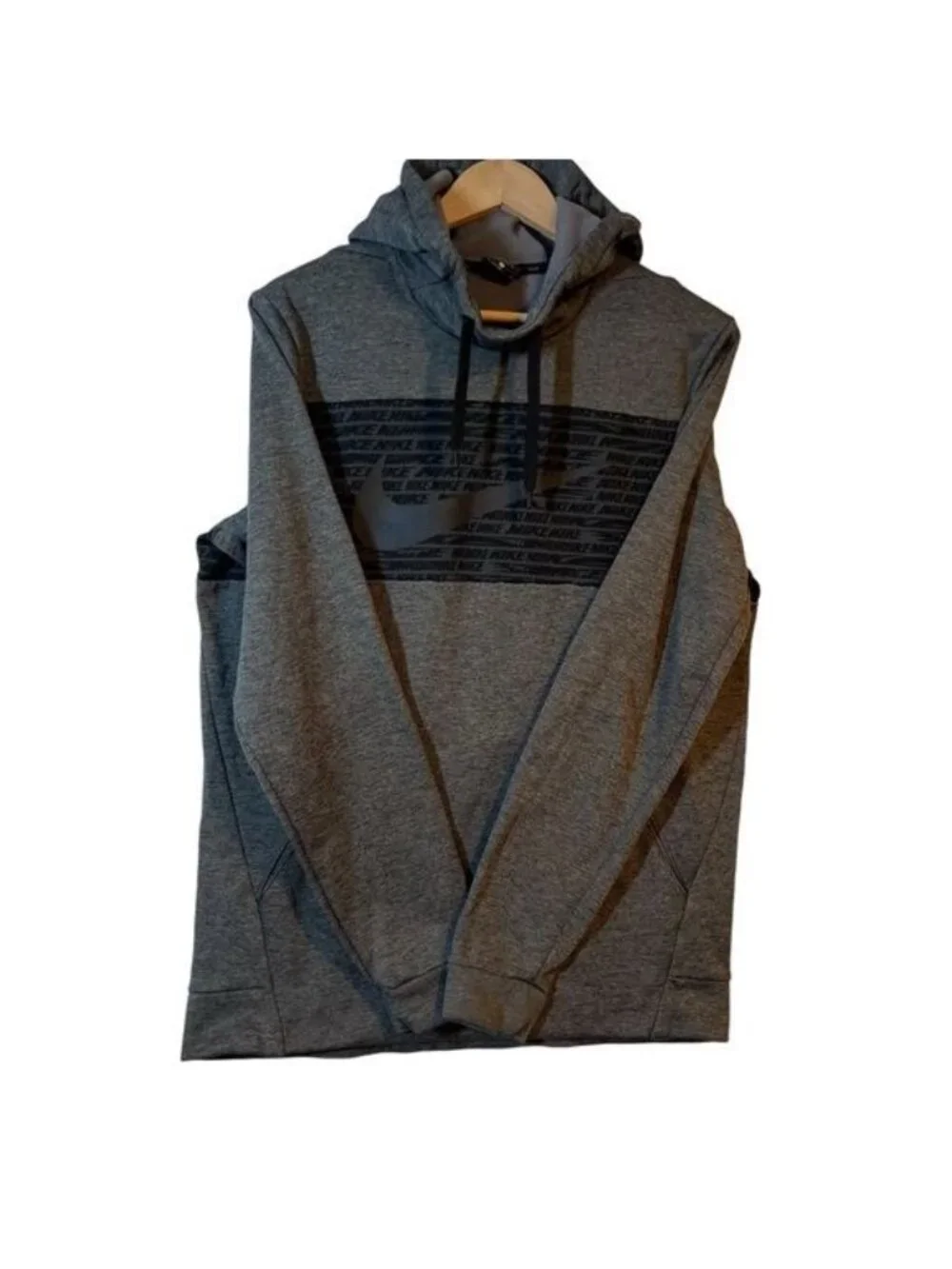 Nike Men’s Hoodie Sweatshirt Gray and Black Center Swoosh Size Medium Polyester